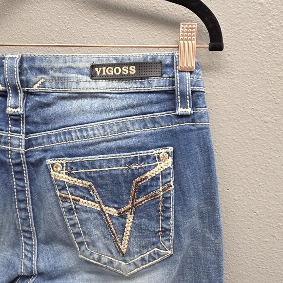 Vigoss Jeans Womens 6 L32 Blue Boot Cut Heritage Fit Embellished Pockets Stretch - Picture 6 of 14